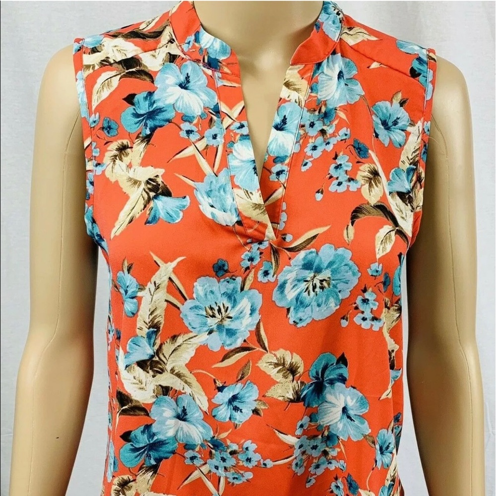 Cure blouse size small orange blue tan floral